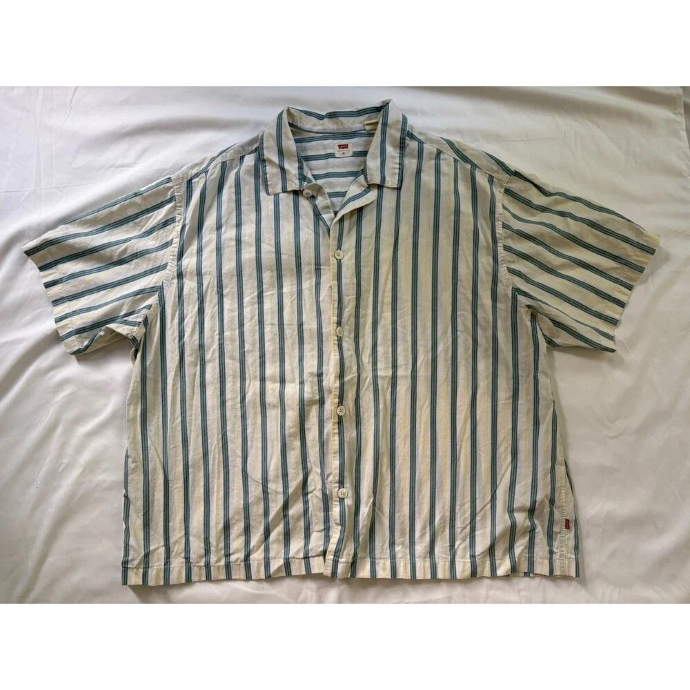 Mens Levis Cotton Short Sleeve Shirt and White Horizontal Stripe XL Skater
